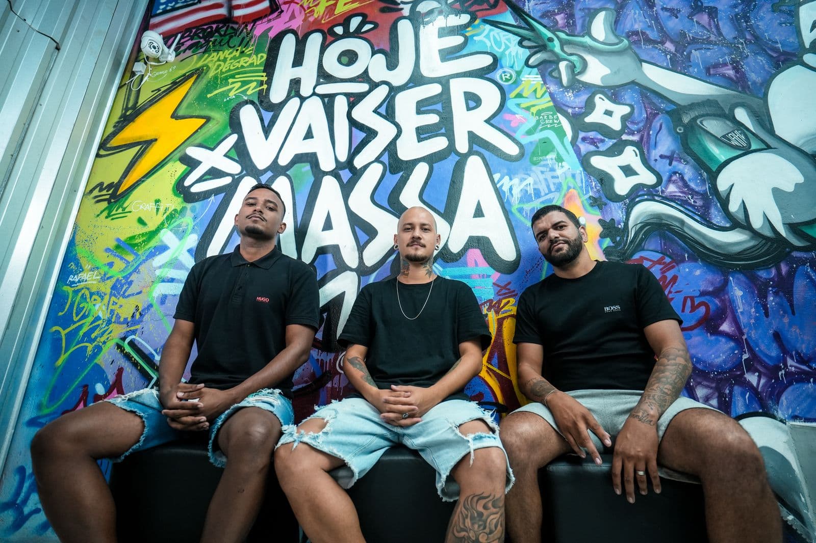 Matheuzinho, Bacon e Branquinho — equipe Meus Manos Barber